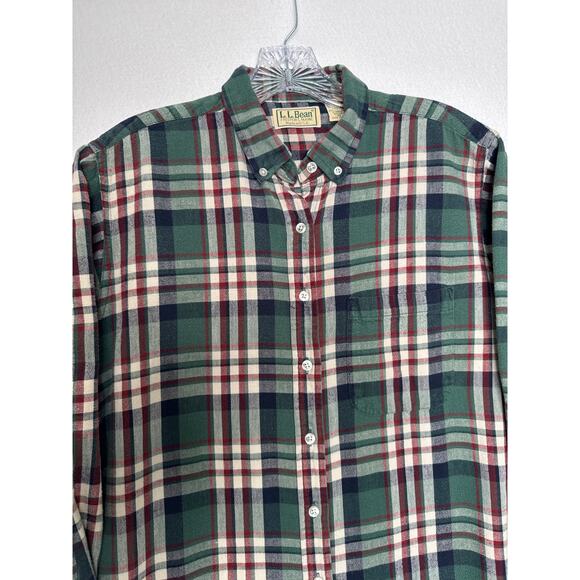 Vintage L.L. Bean USA green red Plaid Flannel Shirt Women’s Medium 80s/90s - Picture 13 of 13